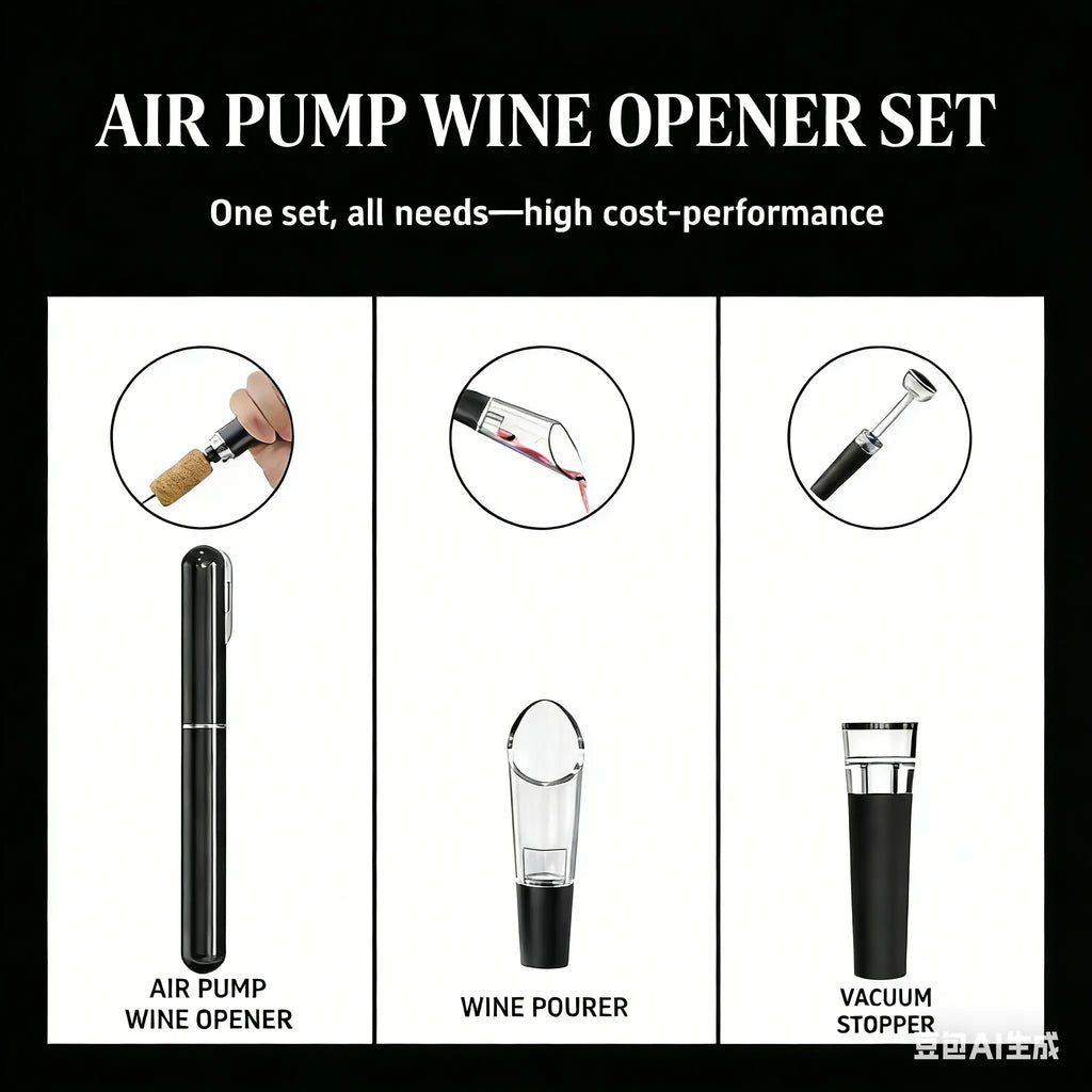 Air Pump Wine Opener Set: includes foil cutter