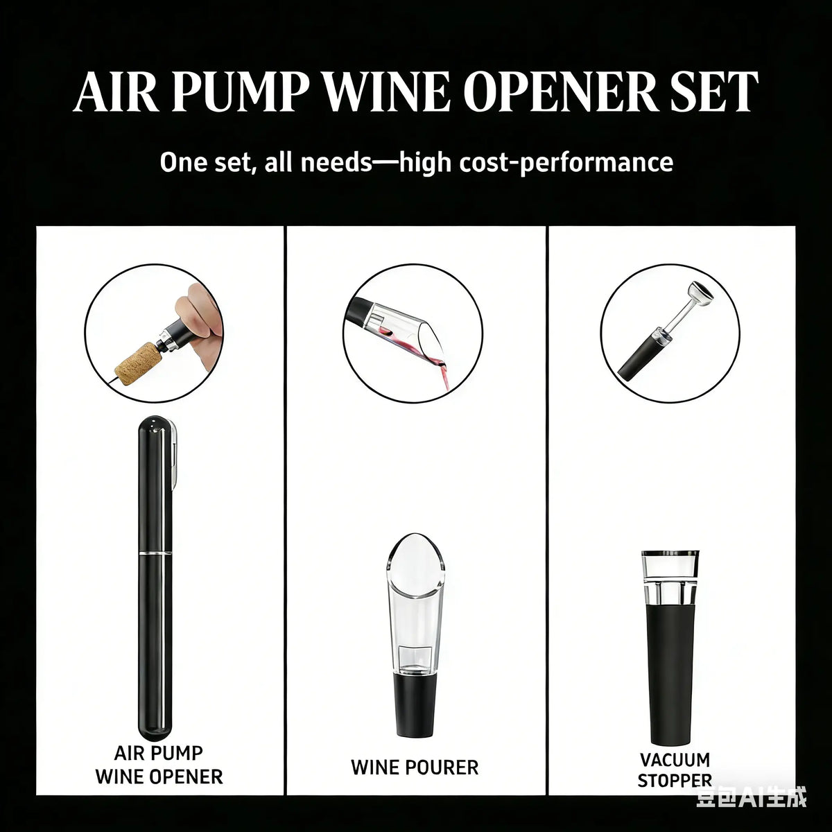 Air Pump Wine Opener Set: includes foil cutter