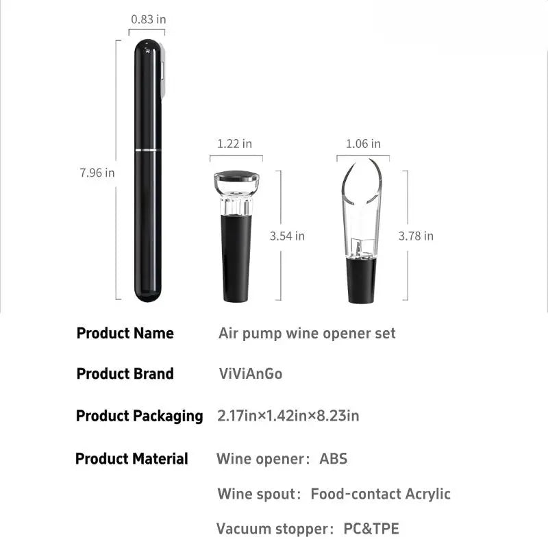 Air Pump Wine Opener Set: includes foil cutter