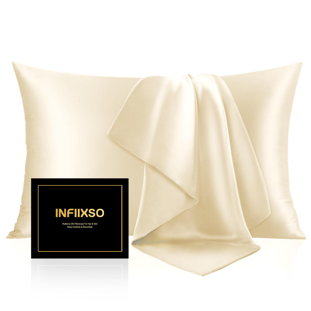 INFIIXSO Mulberry Silk Pillow Cases Standard Size with Zipper, Champagne