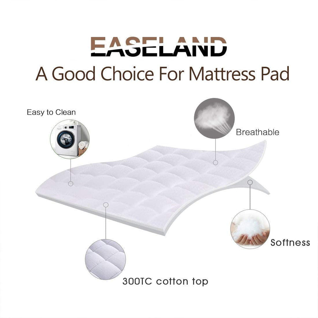 EASELAND King Size Mattress Pad Cotton Pillow Top Mattress Topper White