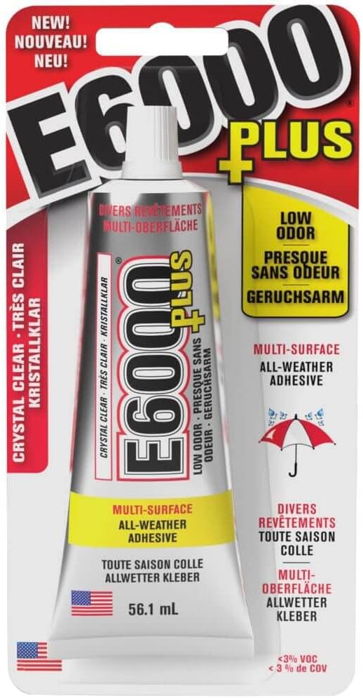 Eclectic Products inc. E6000 Plus Multi-purpose Clear Glue, Waterproof and Paintable, Strong Flexible Craft Adhesive for Wood, Glass, Fabric, Ceramic, Metal and More, 56.1ml
