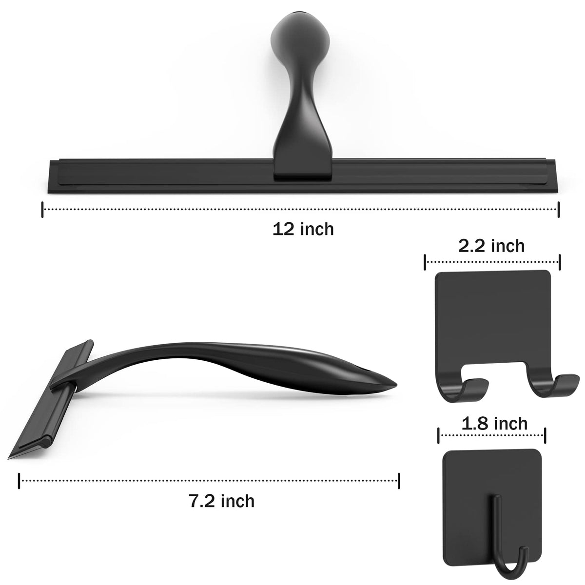 All-Purpose Stainless Steel Shower Squeegee for Shower Glass Door with 2 Adhesive Hooks, Bathroom Cleaner Tool Household Window Mirror Squeegee for Glass Doors, Cleaning Tile Wall, Car, 14 Inch Silver
