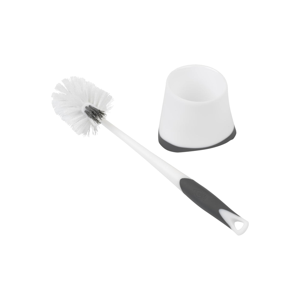 Clorox Corner Toilet Bowl Brush with Under Rim Scrubber, Includes Corner Storage Caddy, White