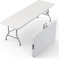 10 PACK of 8 Feet Foldable Table with Built in Handle & Steel Legs | 8 FT Heavy Duty Portable | Perfect for Party, Dining, Wedding, Events, Picnic Indoor, Outdoor, Camping, Temporary - 8 Foot