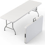 10 PACK of 8 Feet Foldable Table with Built in Handle & Steel Legs | 8 FT Heavy Duty Portable | Perfect for Party, Dining, Wedding, Events, Picnic Indoor, Outdoor, Camping, Temporary - 8 Foot