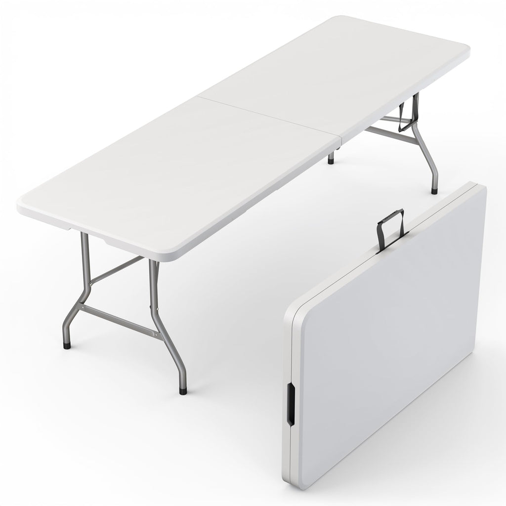 10 PACK of 8 Feet Foldable Table with Built in Handle & Steel Legs | 8 FT Heavy Duty Portable | Perfect for Party, Dining, Wedding, Events, Picnic Indoor, Outdoor, Camping, Temporary - 8 Foot