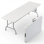 10 PACK of 8 Feet Foldable Table with Built in Handle & Steel Legs | 8 FT Heavy Duty Portable | Perfect for Party, Dining, Wedding, Events, Picnic Indoor, Outdoor, Camping, Temporary - 8 Foot
