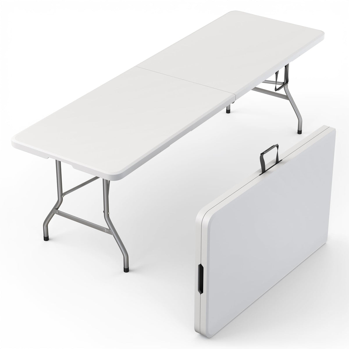 10 PACK of 8 Feet Foldable Table with Built in Handle & Steel Legs | 8 FT Heavy Duty Portable | Perfect for Party, Dining, Wedding, Events, Picnic Indoor, Outdoor, Camping, Temporary - 8 Foot