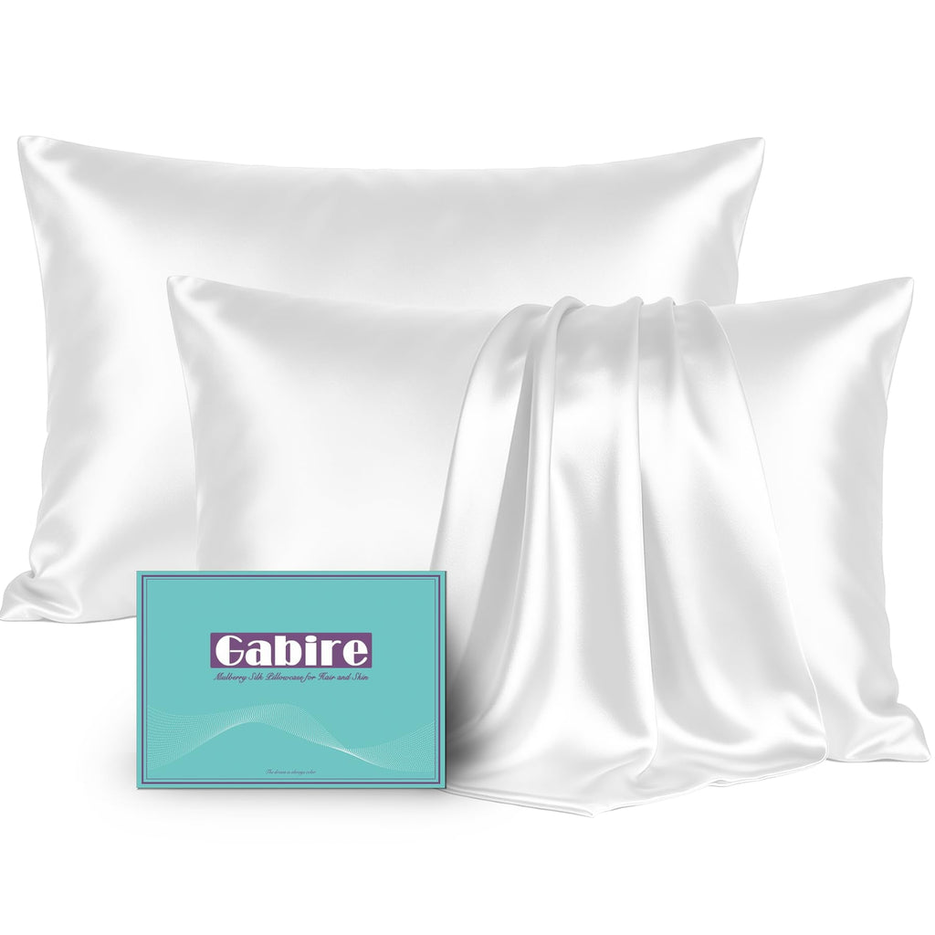 Gabire Mulberry Silk Pillowcases Set of 2, Both Sides Real Silk Pillowcase for Hair and Skin Prevent Acne Pillowcase Organic Silk Pillow case 2 Pack with Hidden Zipper, Navy Blue, Standard (20"×26")