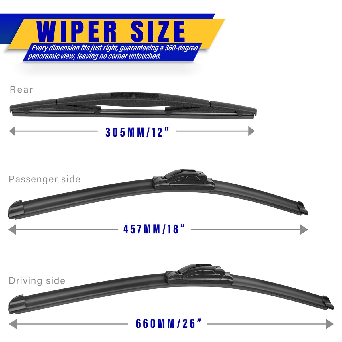 3 Wipers Fits Subaru Forester 2012-2018 Outback 2015-2019 Wiper Blades