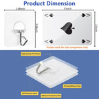 Adhesive Wall Hooks No Drill Clear Heavy Duty, 13LB Sticky 12 Pack