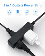 Flat Plug Extension Cord with 3 Outlets - 6Ft Low Profile Indoor 3 Prong Grounded Power Strip for Home Office & Travel - 16 AWG 13A/1625W, Black