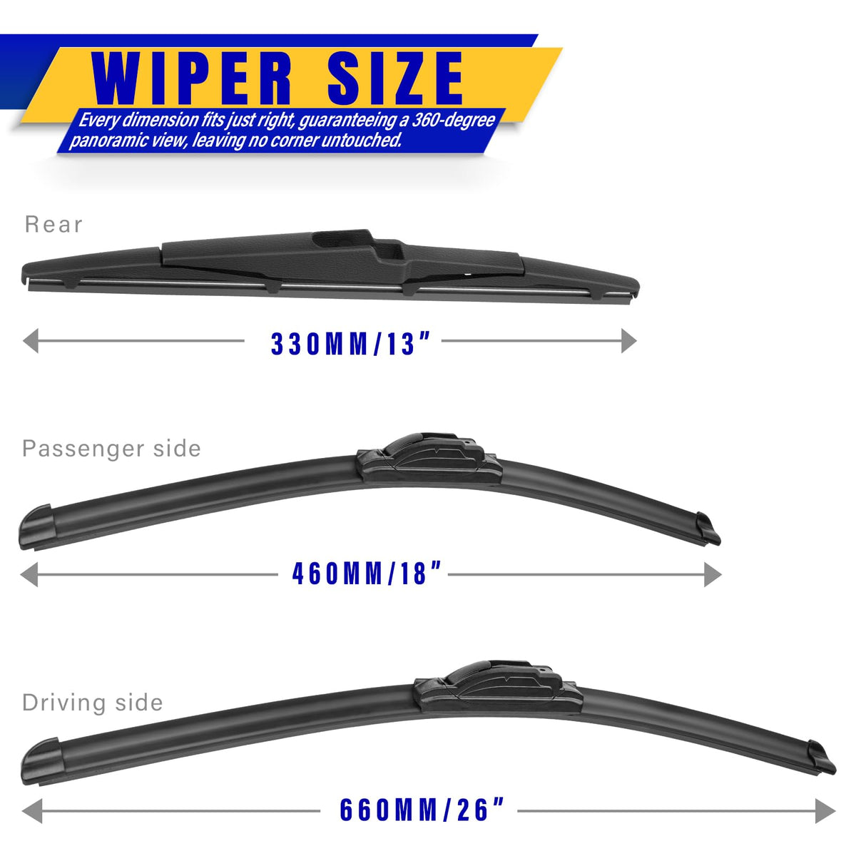 3 Wipers Fits Subaru Forester 2012-2018 Outback 2015-2019 Wiper Blades