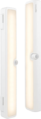 Amazon Basics LED Motion Sensor Light Bar, USB/Battery Operated, 250 Lumens, 12 Inches, Swivel, Under Cabinet Lighting for Closet, Kitchen, 2-Pack, White
