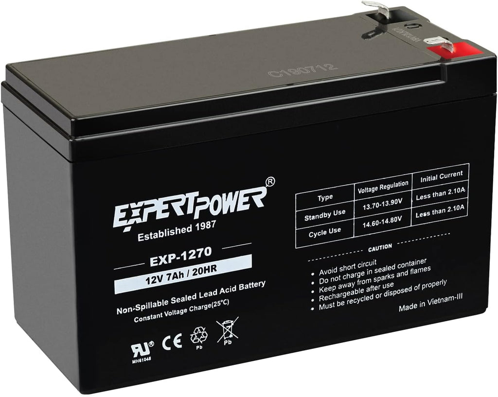 ExpertPower EXP1270, 12V 7Ah Battery SLA Rechargeable with F1 Terminals