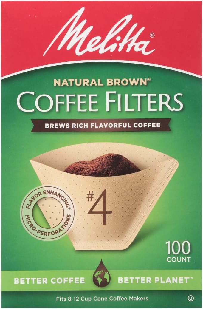 Melitta #4 Unbleached Coffee Filters, Natural Brown Cone Filters, 3-Pack