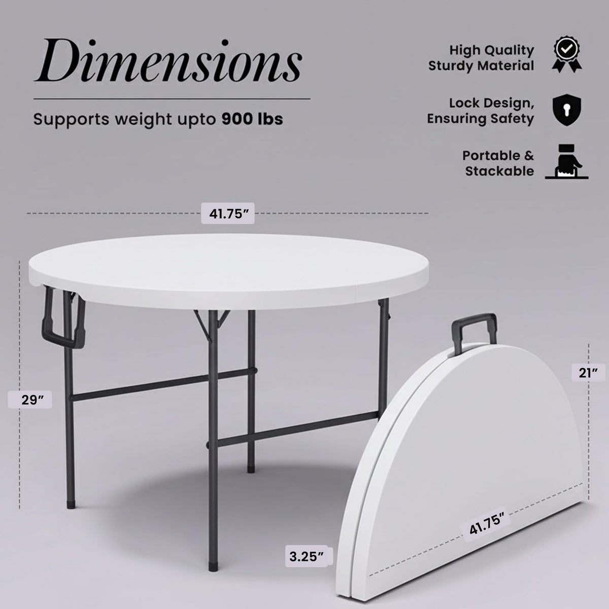 10 PACK of 8 Feet Foldable Table with Built in Handle & Steel Legs | 8 FT Heavy Duty Portable | Perfect for Party, Dining, Wedding, Events, Picnic Indoor, Outdoor, Camping, Temporary - 8 Foot