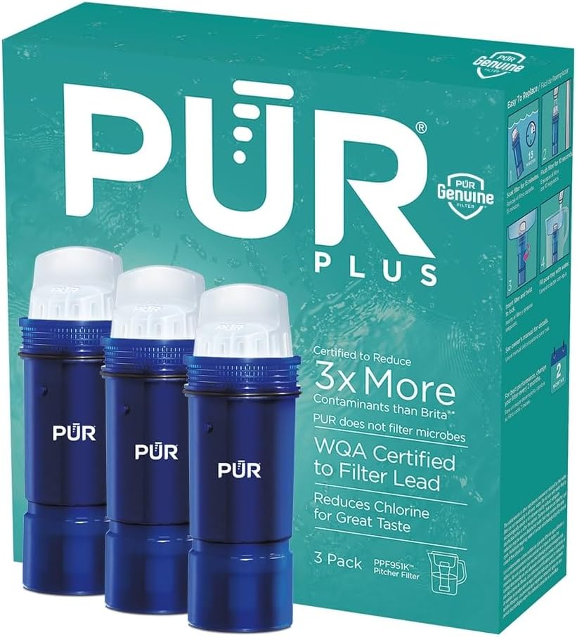 PUR PLUS Water Pitcher Replacement Filter with Lead Reduction (3 Pack), Blue – Compatible with all PUR Pitcher and Dispenser Filtration Systems