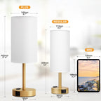 Fenmzee Bedside Table Lamp for Bedroom - Dimmable Touch, USB A+C, AC Outlet