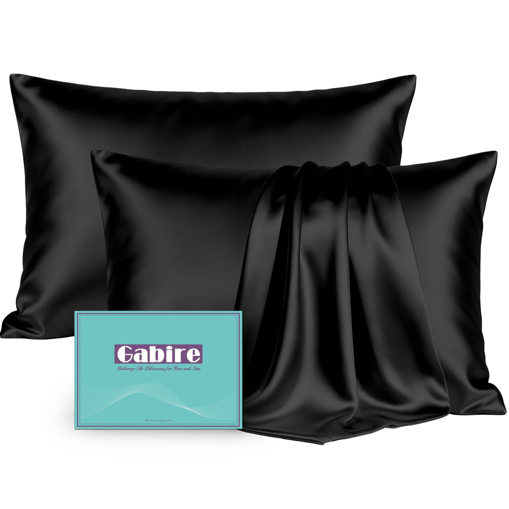 Gabire Mulberry Silk Pillowcases Set of 2, Both Sides Real Silk Pillowcase for Hair and Skin Prevent Acne Pillowcase Organic Silk Pillow case 2 Pack with Hidden Zipper, Navy Blue, Standard (20"×26")