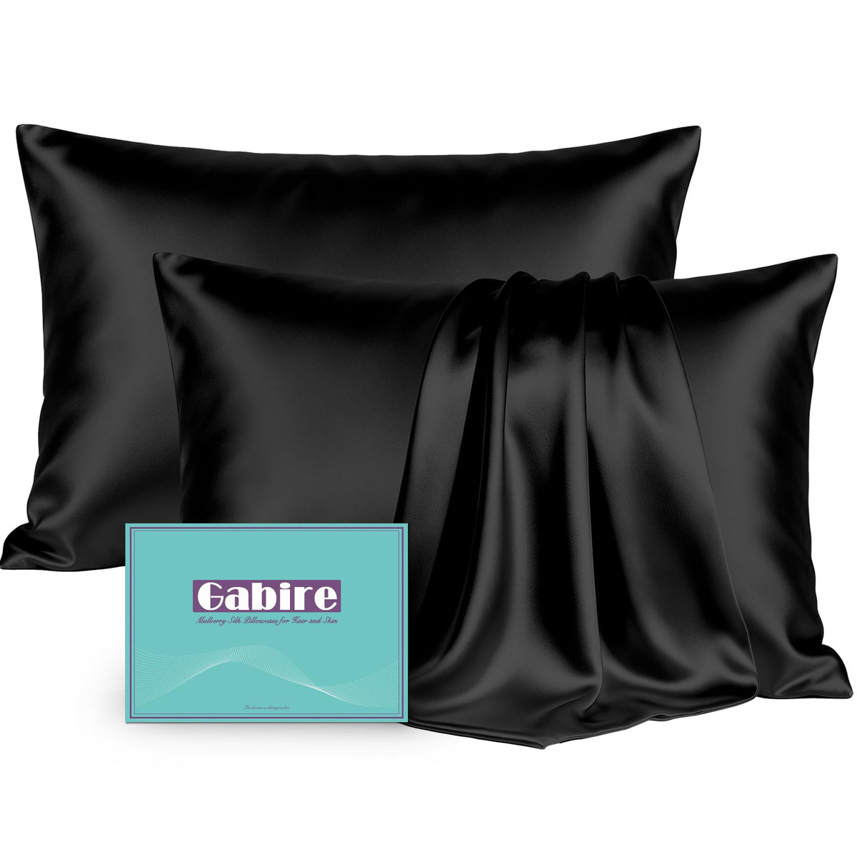 Gabire Mulberry Silk Pillowcases Set of 2, Both Sides Real Silk Pillowcase for Hair and Skin Prevent Acne Pillowcase Organic Silk Pillow case 2 Pack with Hidden Zipper, Navy Blue, Standard (20"×26")