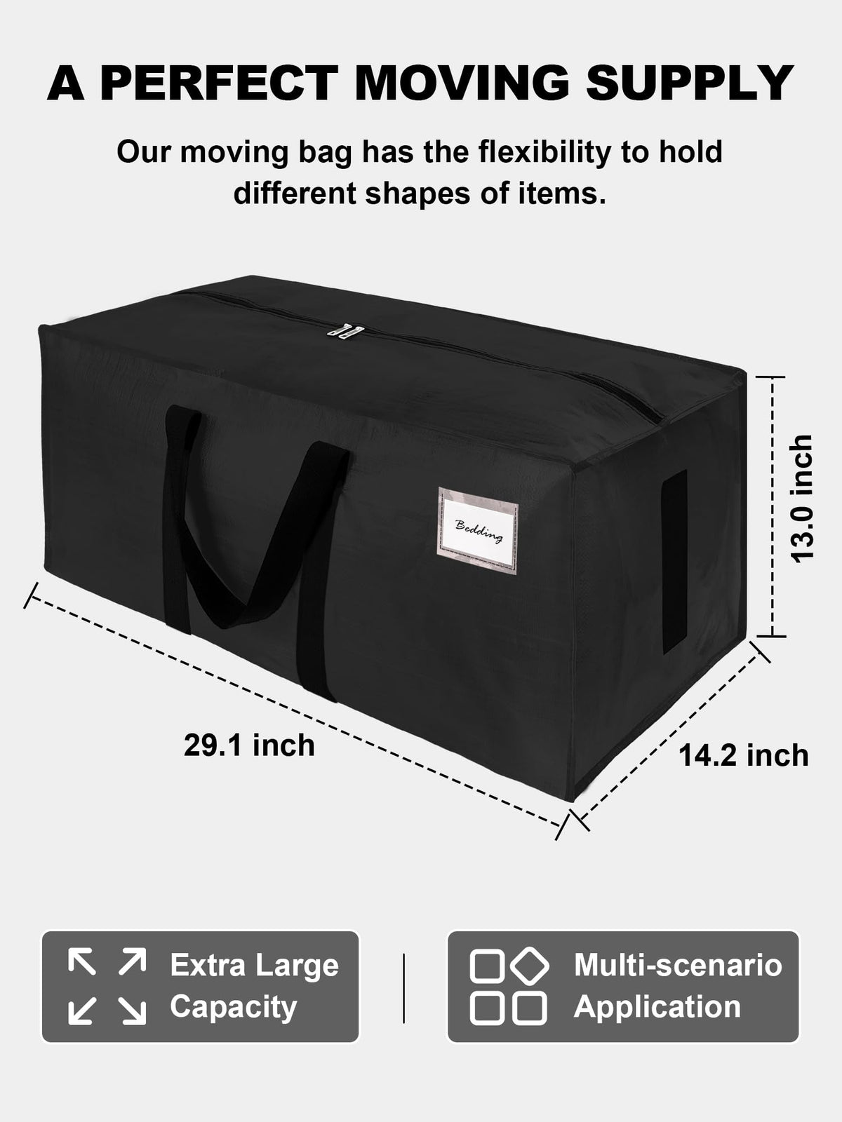 HOMESURE Supports 200lbs Heavy Duty Moving Bags - Strong Zipper & Wrap-Around Handles - Water-Resistant Storage Totes, Durable Alternative to Moving Boxes - 4 Pack - Semi-Transparent