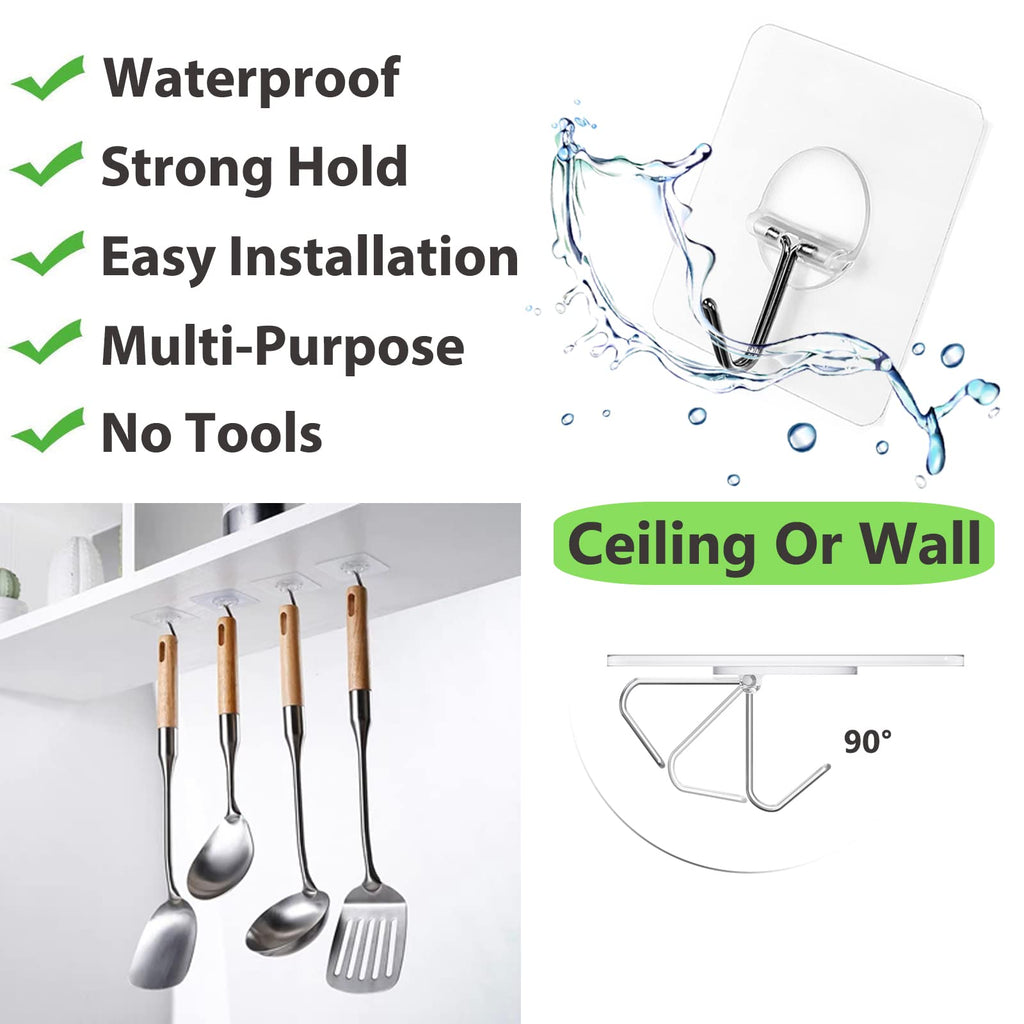 Adhesive Wall Hooks No Drill Clear Heavy Duty, 13LB Sticky 12 Pack
