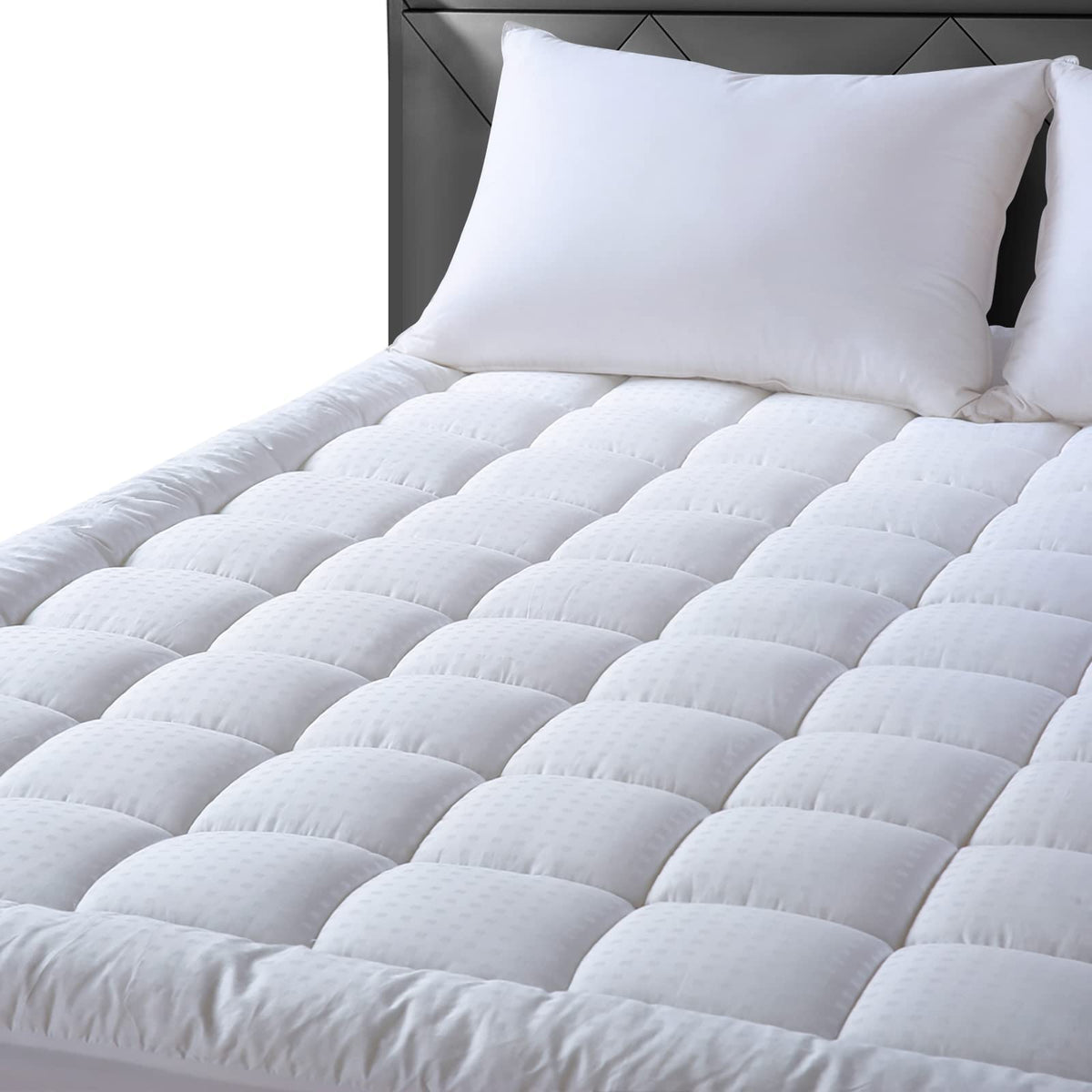 EASELAND King Size Mattress Pad Cotton Pillow Top Mattress Topper White