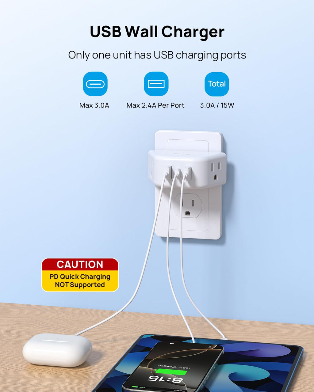 TROND Multi Plug Outlet Extender 2 Pack, Outlet Splitter for Bathroom