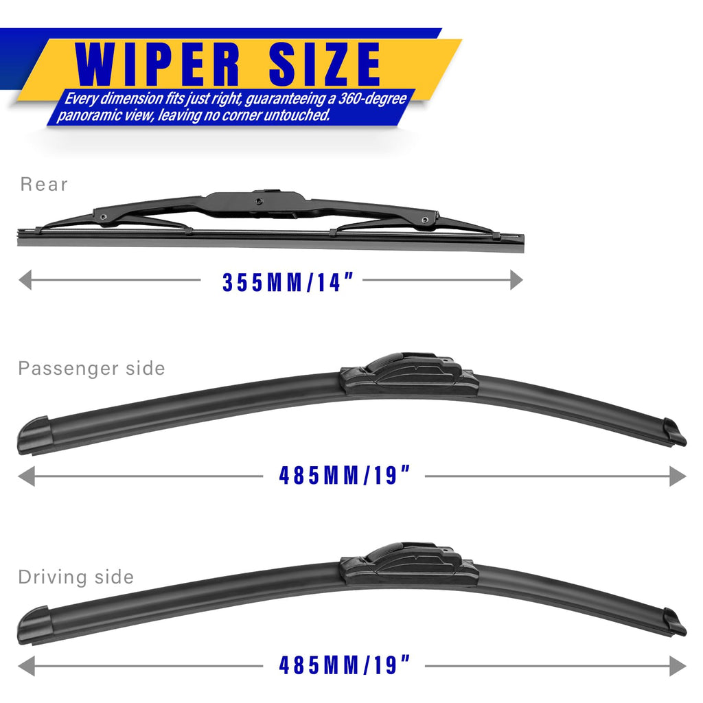 3 Wipers Fits Subaru Forester 2012-2018 Outback 2015-2019 Wiper Blades
