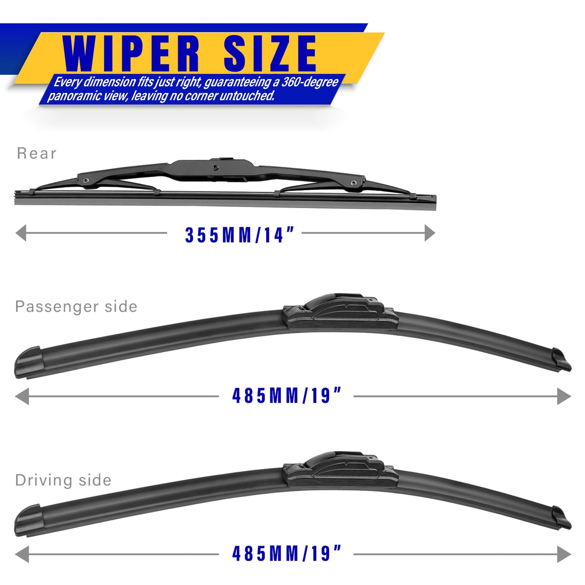 3 Wipers Fits Subaru Forester 2012-2018 Outback 2015-2019 Wiper Blades
