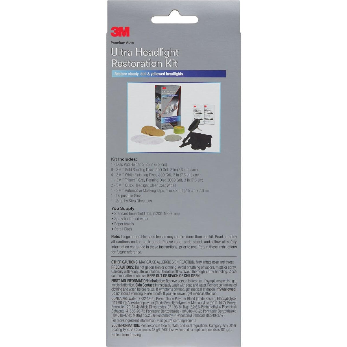 3M Ultra Headlight Restoration Kit, Contains Masking Tape, Light Sanding Discs, Wax Protectant and More, Use on Plastic Lenses Headlights, Taillights and More, Easy Heavy-Duty Restoration (39195)