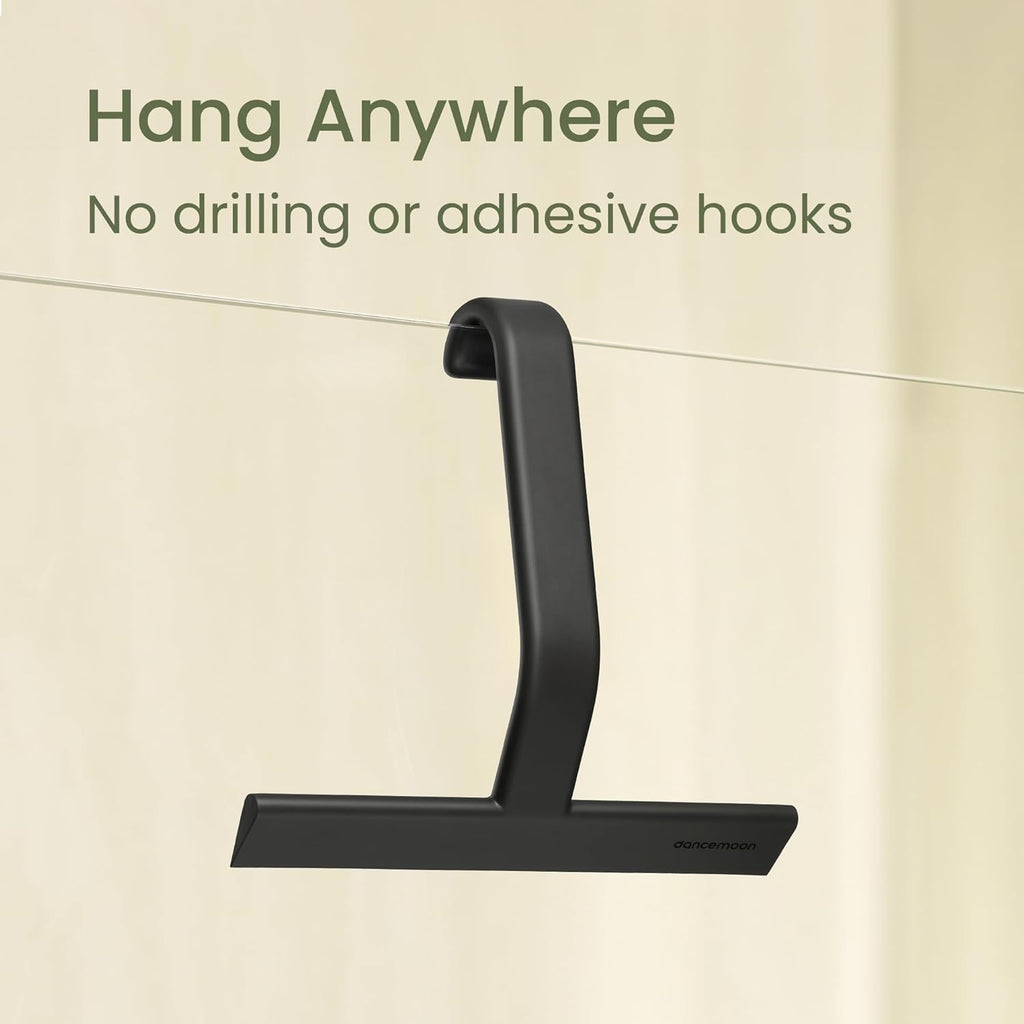dancemoon JustHang Shower Squeegee with Built-in Hook, 10-Inch Black