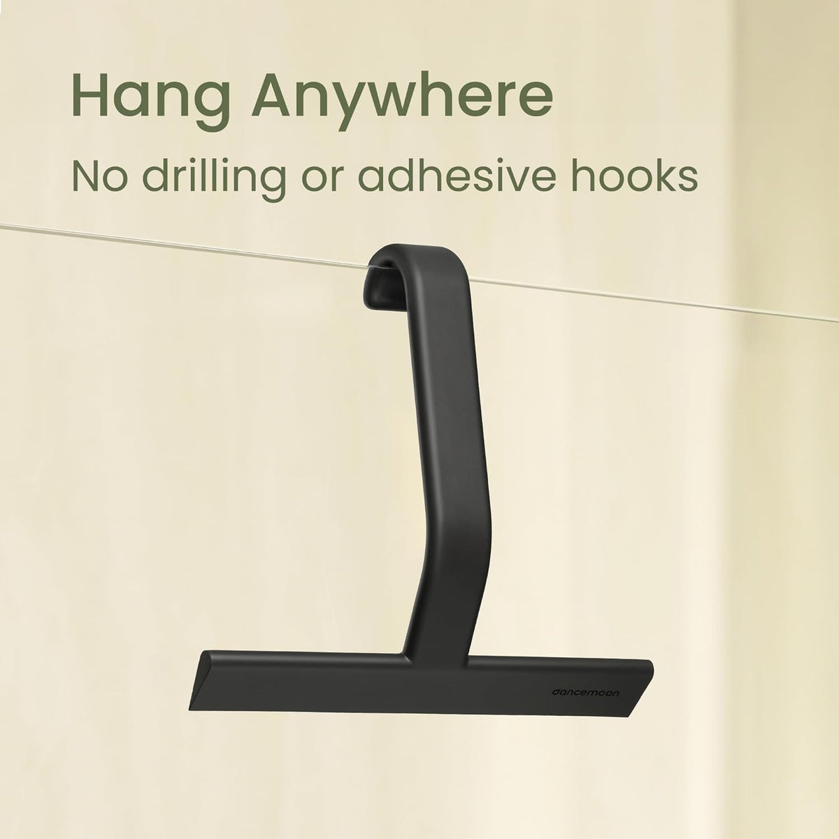 dancemoon JustHang Shower Squeegee with Built-in Hook, 10-Inch Black