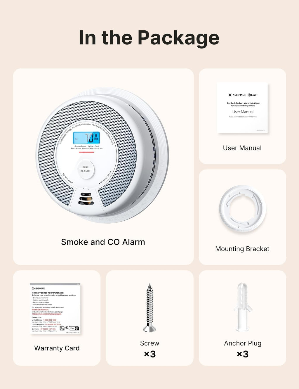X-Sense Smoke Detector Carbon Monoxide Detector Combo, SC07, 1-Pack