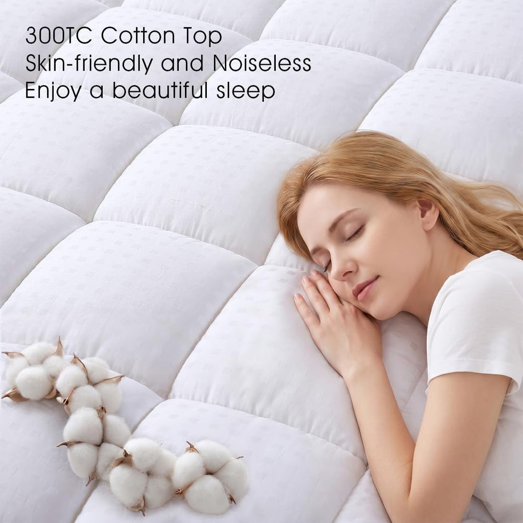 EASELAND King Size Mattress Pad Cotton Pillow Top Mattress Topper White