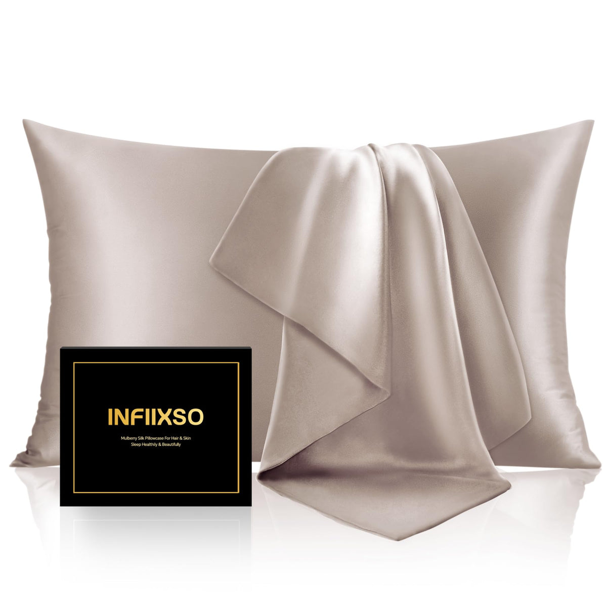 INFIIXSO Mulberry Silk Pillow Cases Standard Size with Zipper, Champagne
