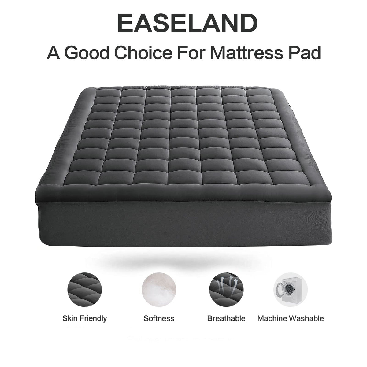 EASELAND King Size Mattress Pad Cotton Pillow Top Mattress Topper White