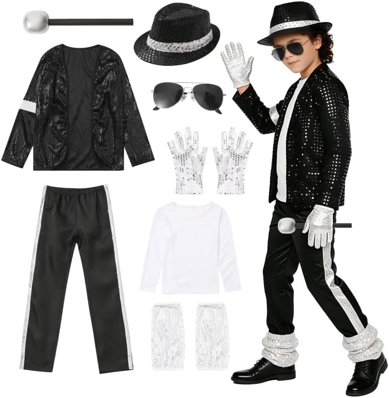 Boys Halloween Costume Set 8 Pcs 80s 90s Retro Dance Disco Cosplay