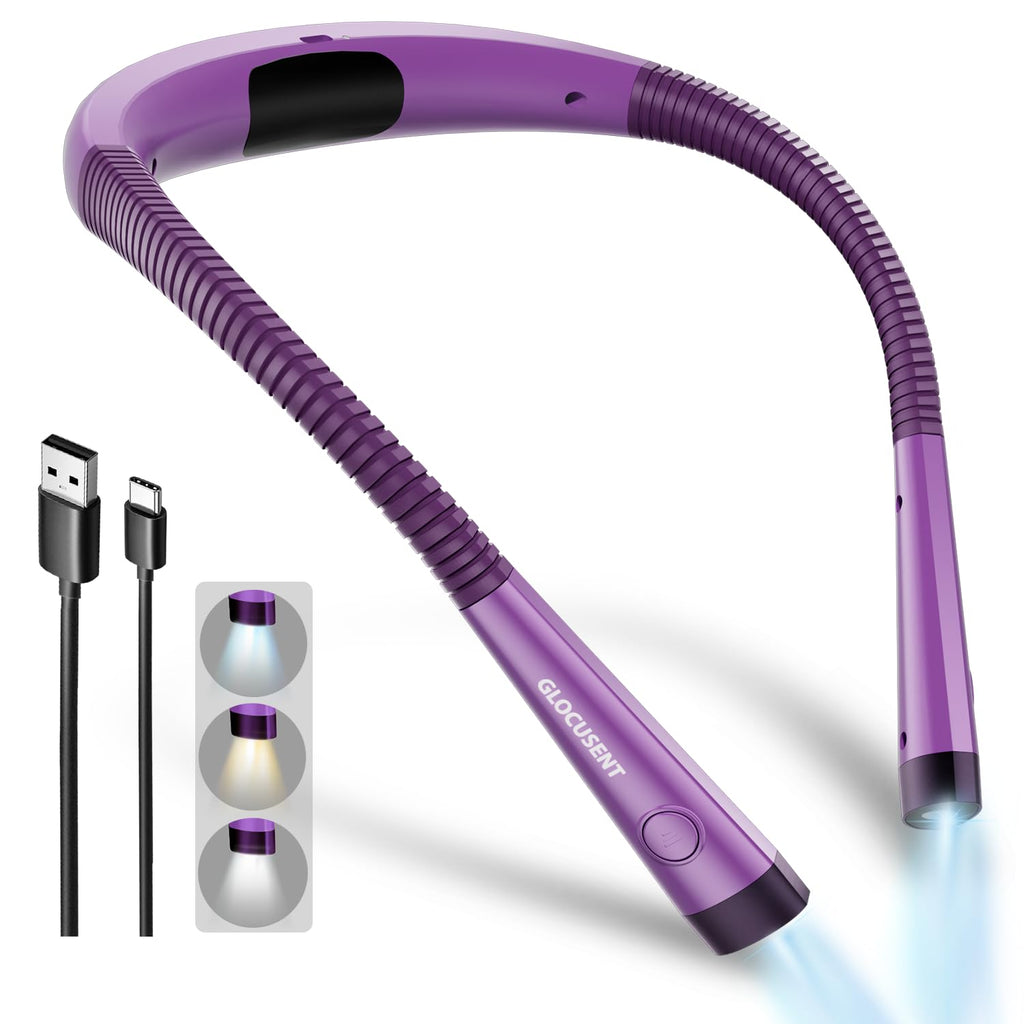Glocusent Reading Light,Pink Neck Light,80-hr Rechargeable Book Light