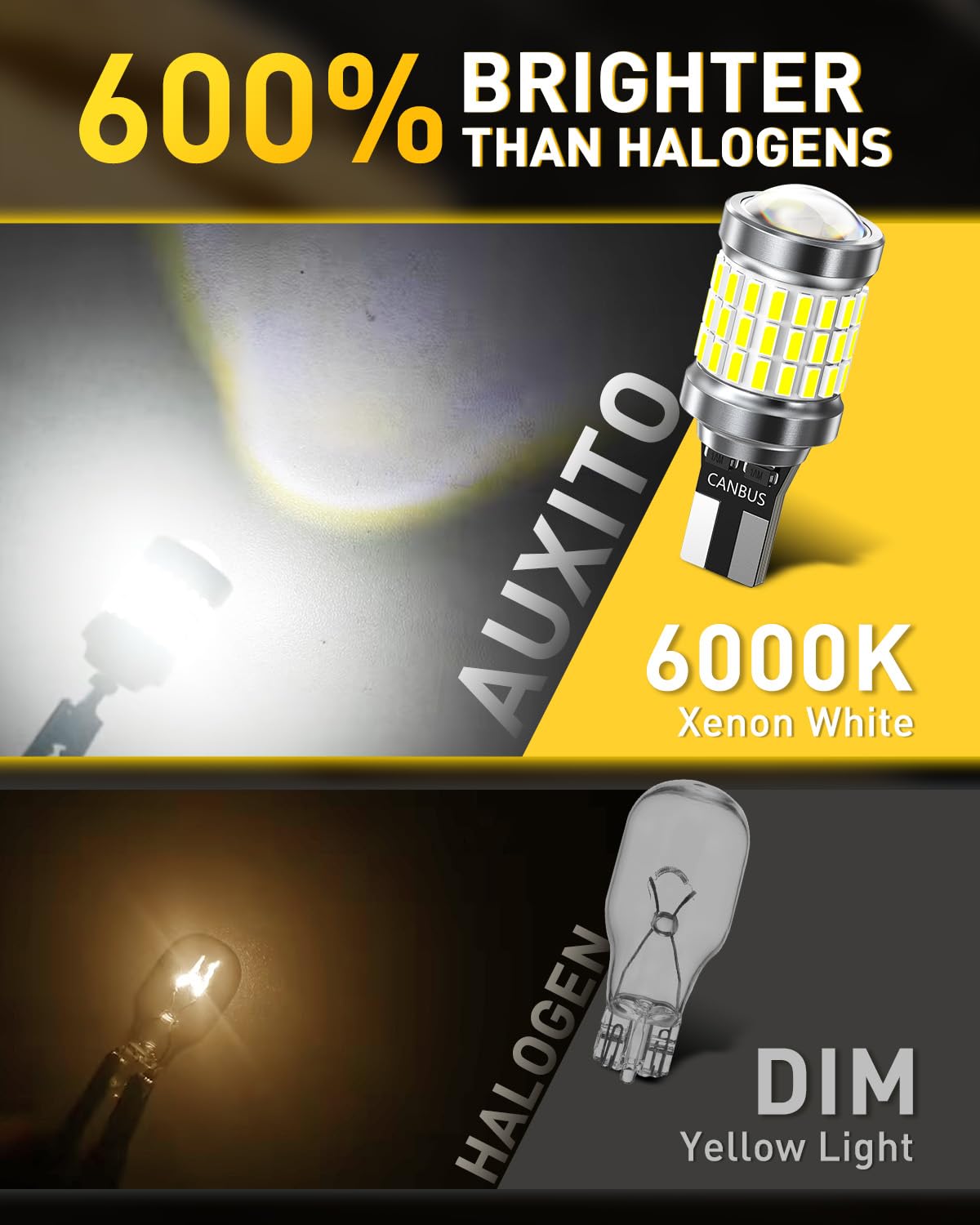AUXITO 194 LED Bulbs for License Plate Light 168 175 2825 W5W T10 24-SMD 3014 Chipsets 6000K White for Car Dome Door Map Dash Courtesy Cargo License Plate Lights, Pack of 2