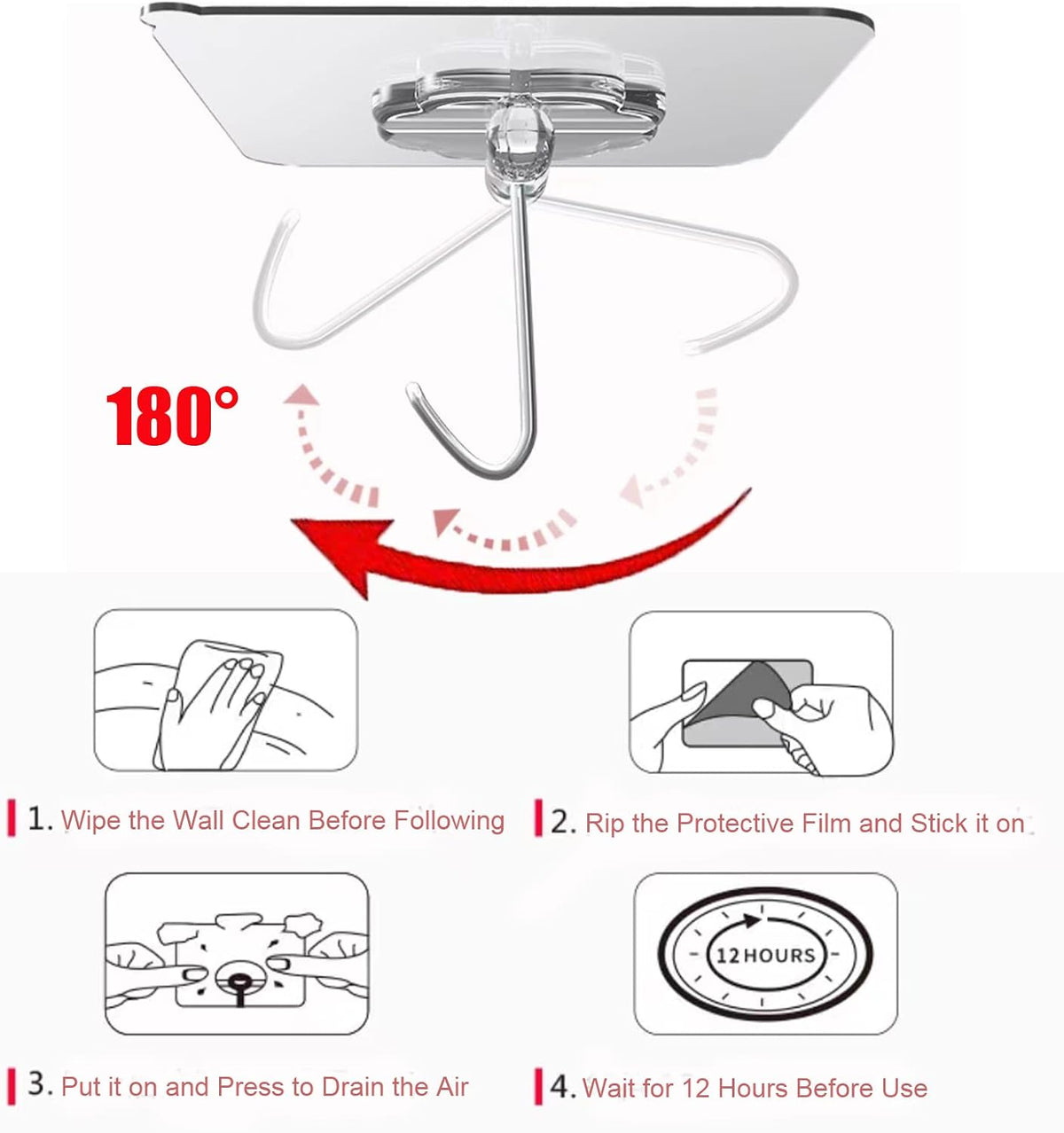 DDMY Adhesive Wall Hooks Clear 50lb(Max) Heavy Duty Hanging Sticky-10 Pack