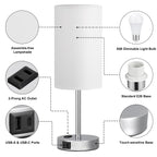 Fenmzee Bedside Table Lamp for Bedroom - Dimmable Touch, USB A+C, AC Outlet