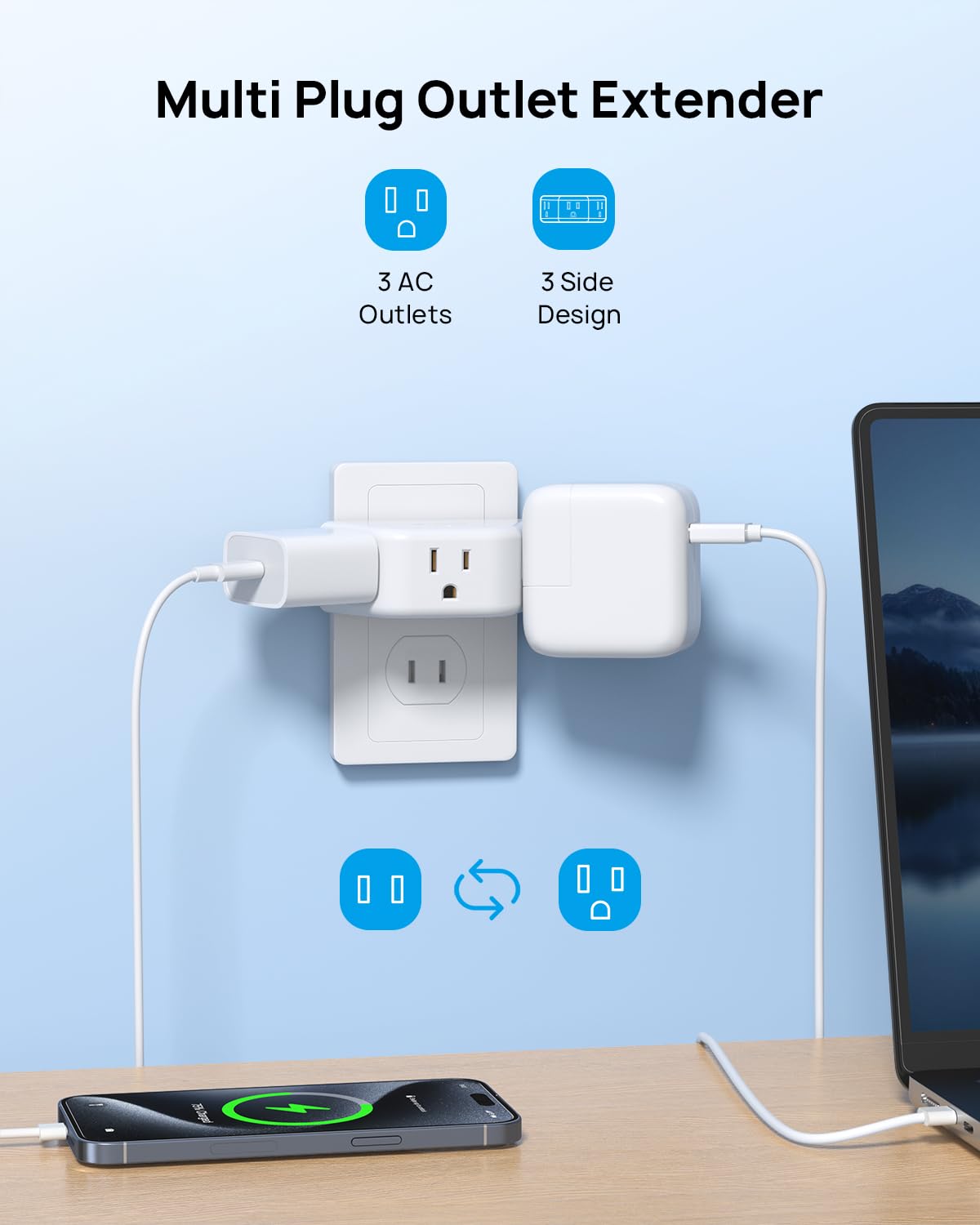 TROND Multi Plug Outlet Extender 2 Pack, Outlet Splitter for Bathroom