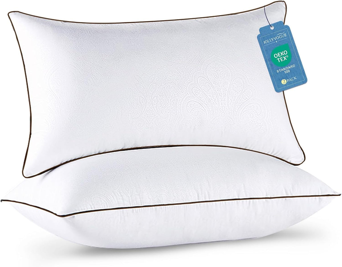 JOLLYVOGUE King Pillows 2 Pack, Cooling and Firm King Size Pillows with Oeko-Tex Certified Down Alternative Filling for Side, Back, and Stomach Sleepers, Hotel Collection