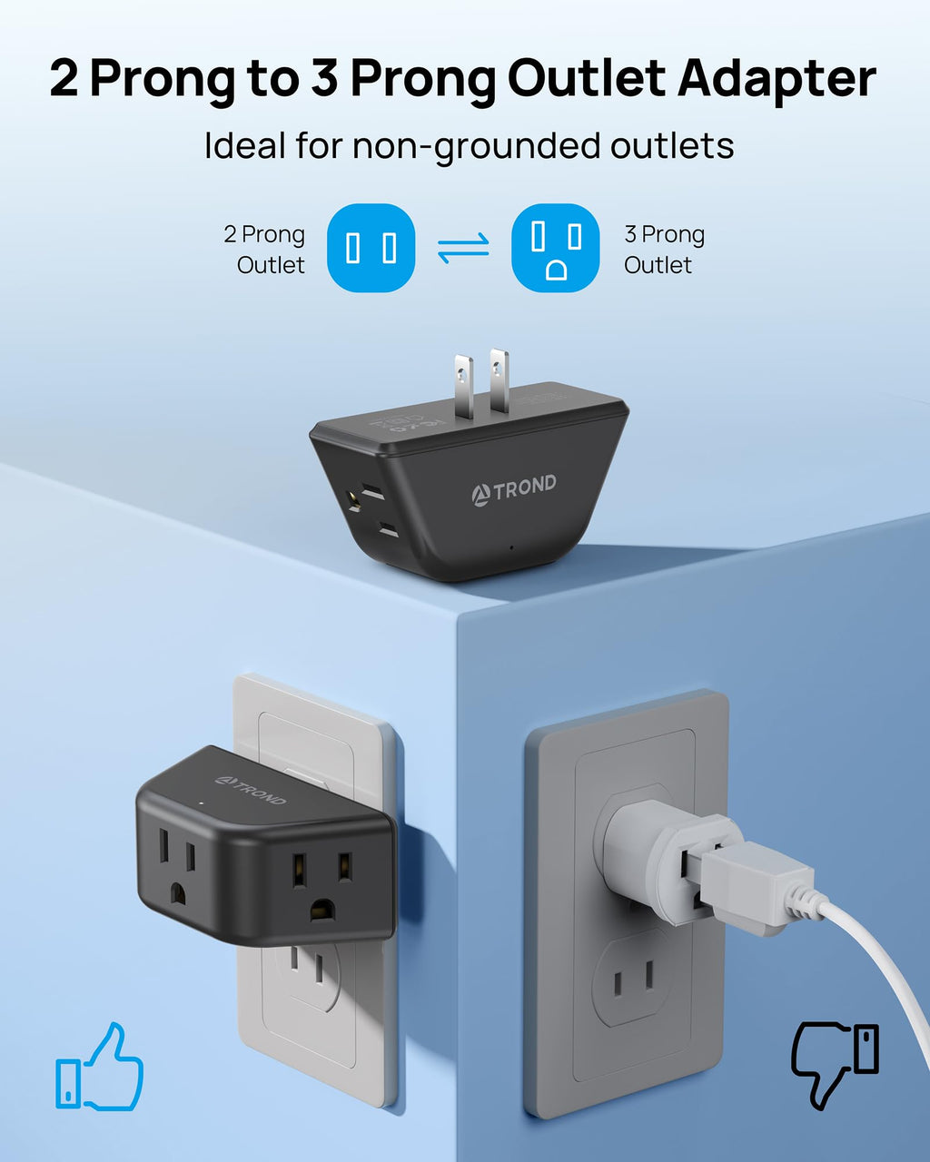 TROND Multi Plug Outlet Extender 2 Pack, Outlet Splitter for Bathroom