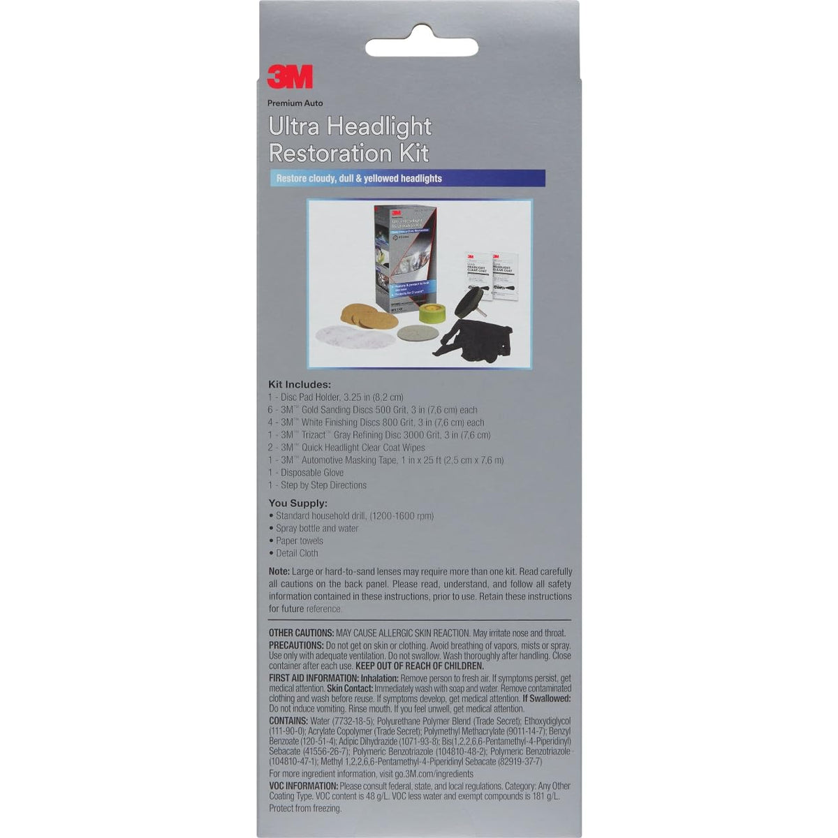 3M Ultra Headlight Restoration Kit, Contains Masking Tape, Light Sanding Discs, Wax Protectant and More, Use on Plastic Lenses Headlights, Taillights and More, Easy Heavy-Duty Restoration (39195)