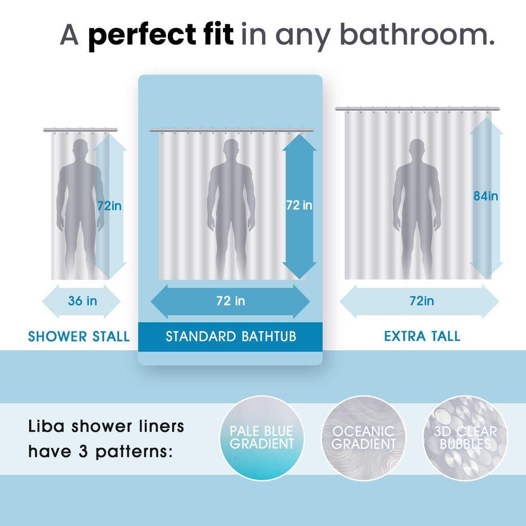 LiBa Shower Curtain PEVA 8G, 72x72 Inch Waterproof Clear