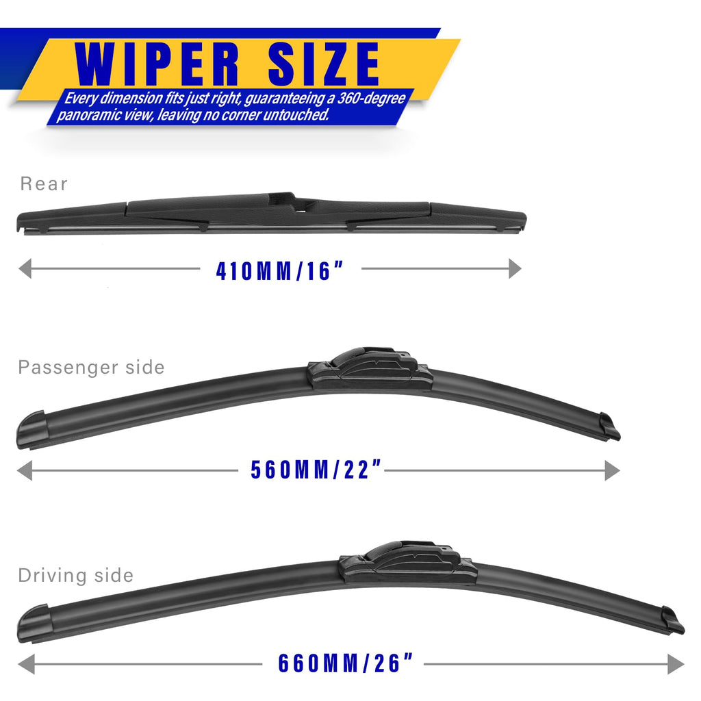 3 Wipers Fits Subaru Forester 2012-2018 Outback 2015-2019 Wiper Blades